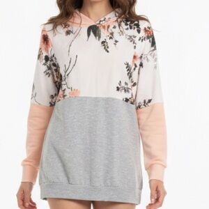Apricot Lane Lovely Melody Lightweight Floral Hoodie Gray & Peach SZ SMALL NWT